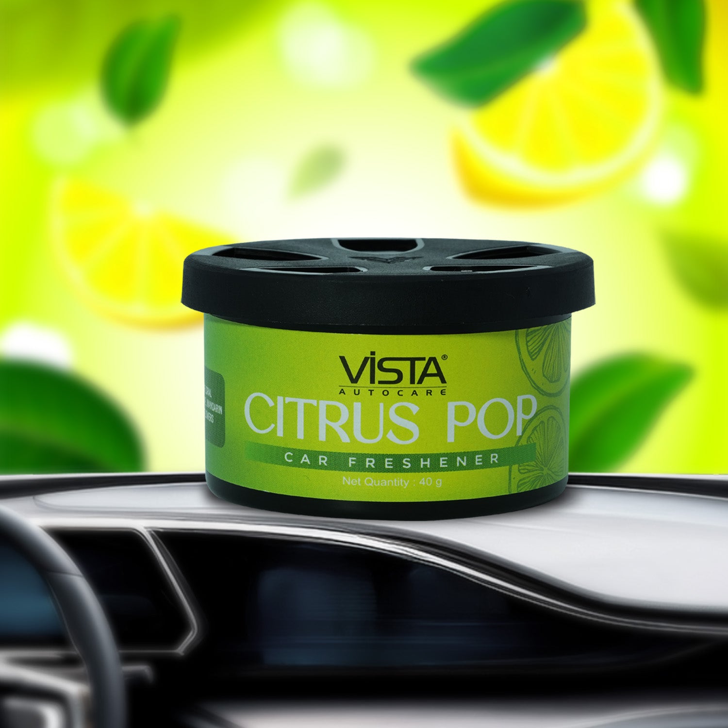 Vista Auto Care | Car Air Freshener – 40 g, Wooden Fiber, Long-Lasting & Refreshing Fragrance to Freshen Up Your Car – Odor Eliminator & Car Accessories (CITRUS POP)