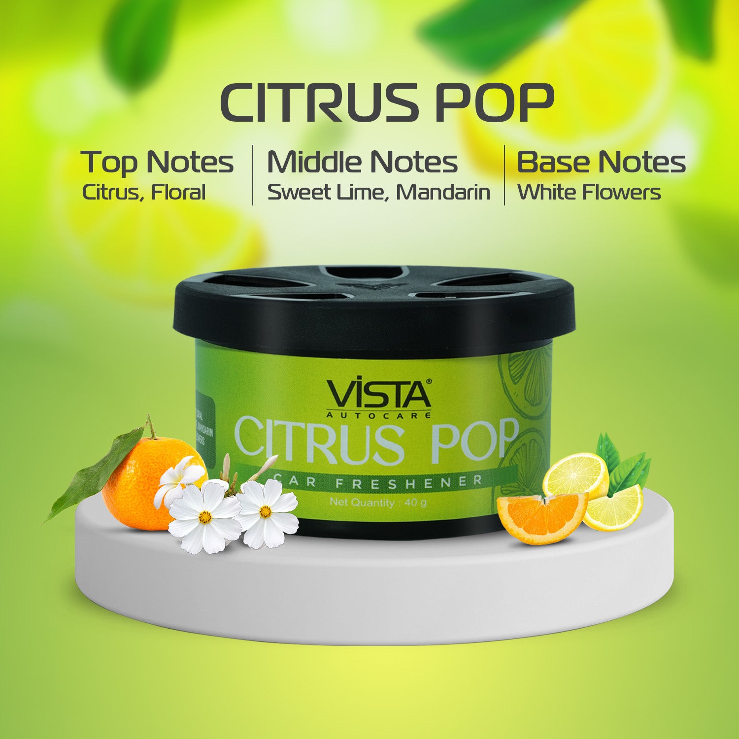 Citrus Pop Car Air Freshener 40 g, Wooden Fiber, Long-Lasting & Refreshing Fragrance to Freshen Up Your Car - Odor Eliminator & Car Accessories