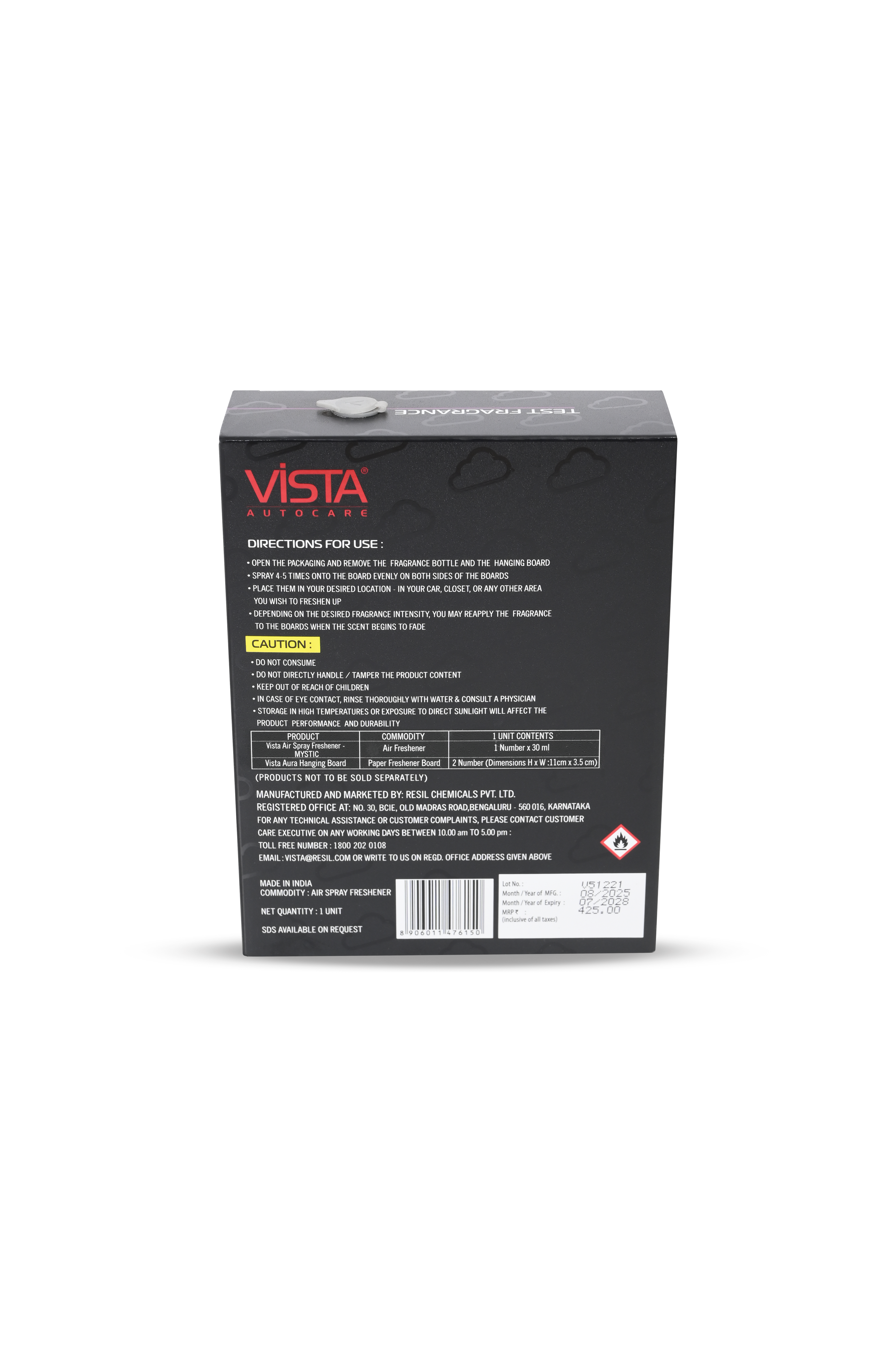 Vista Aura Hanging Air Freshener - Mystic 30 ml with 2 Hanging Boards | For Cars, Home, Living Spaces, Office, Closets, Bathrooms | 400 + Sprays