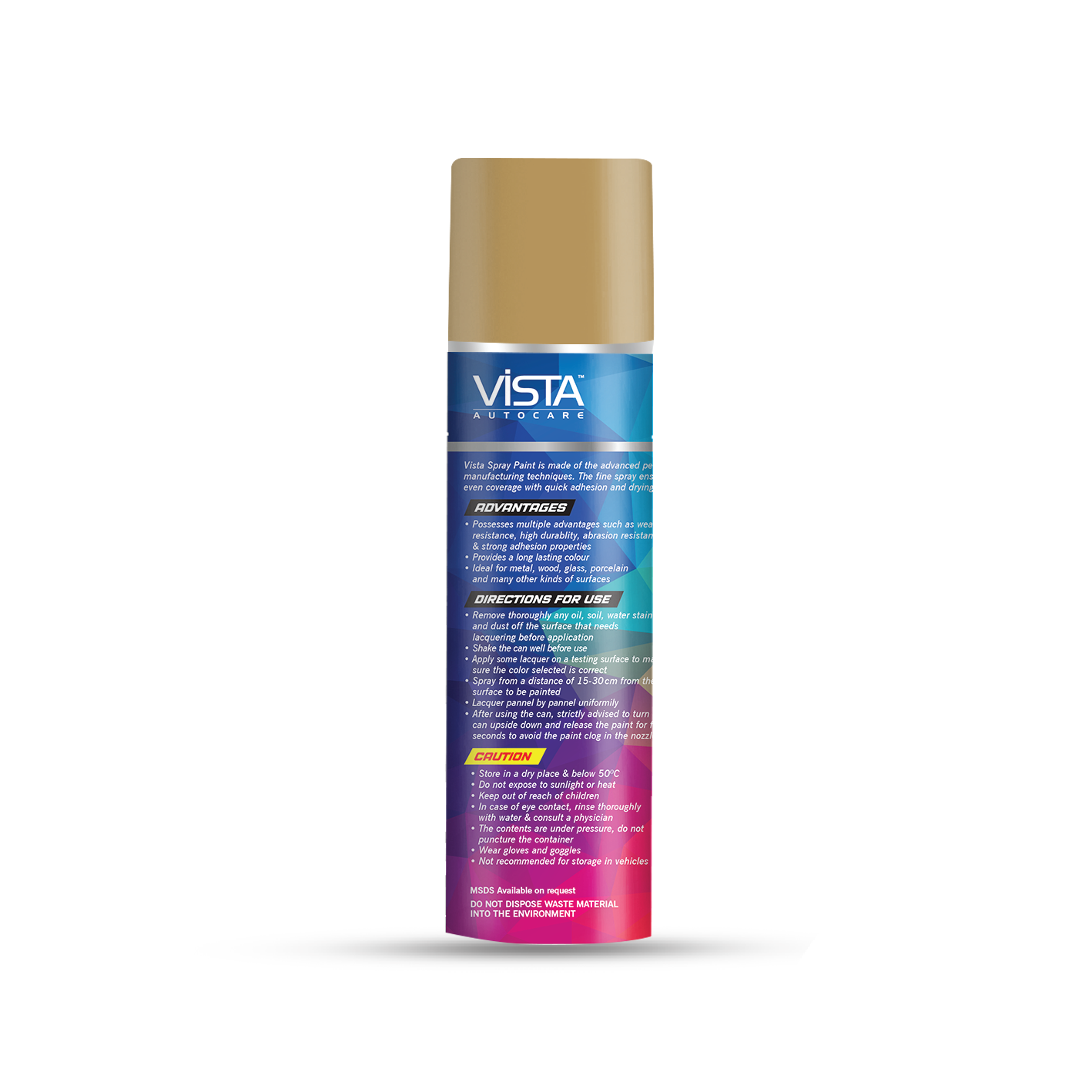 VISTA SPRAY PAINT GOLD 400 ml (290 g) | Quick Drying with Gloss finish for Metal, Wood, Walls | Acrylic SprayPaints