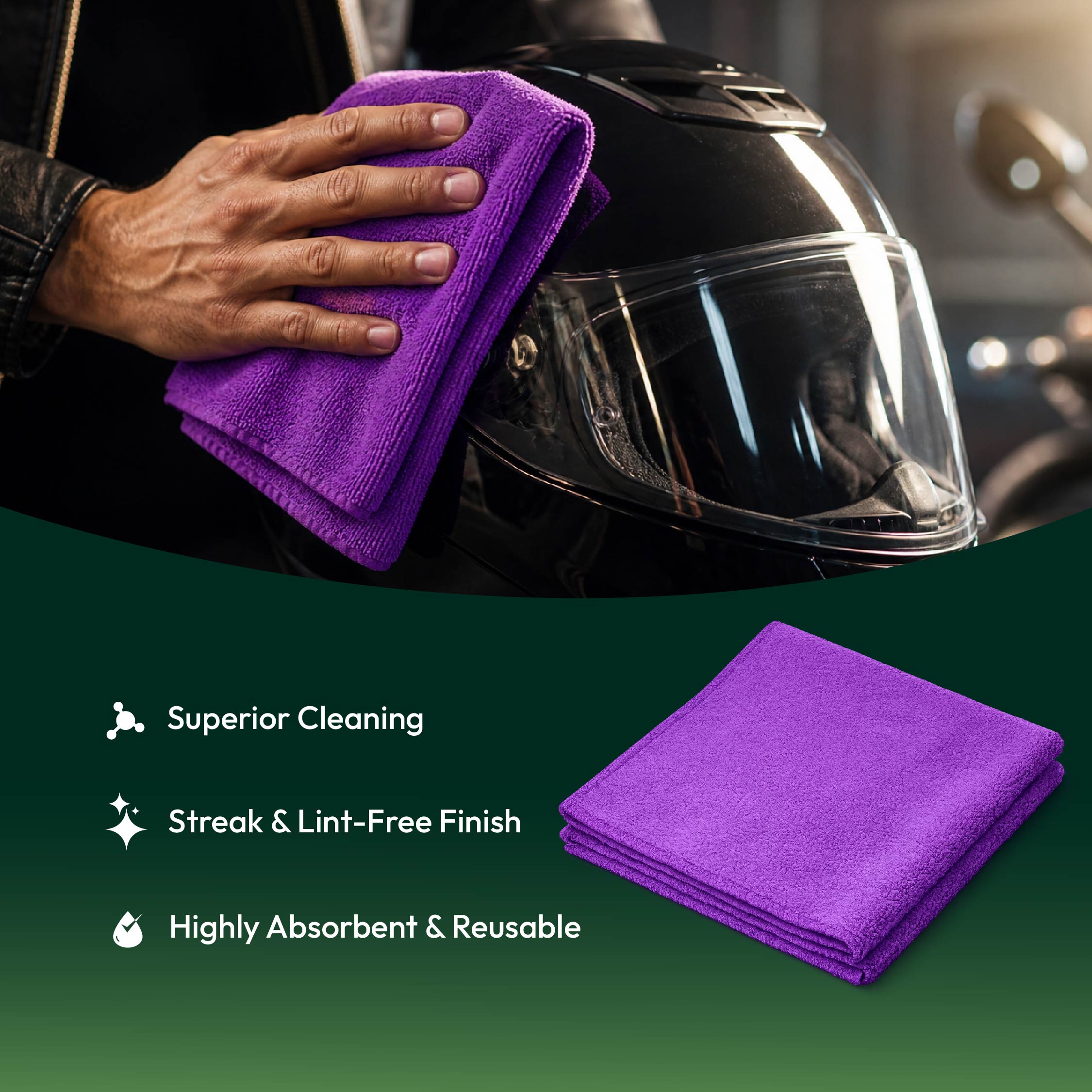 Helmet Cleaner Combo | Helmet Kleen Spray 125ml + Microfiber Cloth | Silver-Based Antibacterial | Deep Foam Cleaning | Streak & Lint-Free Finish | Dermatologically Tested