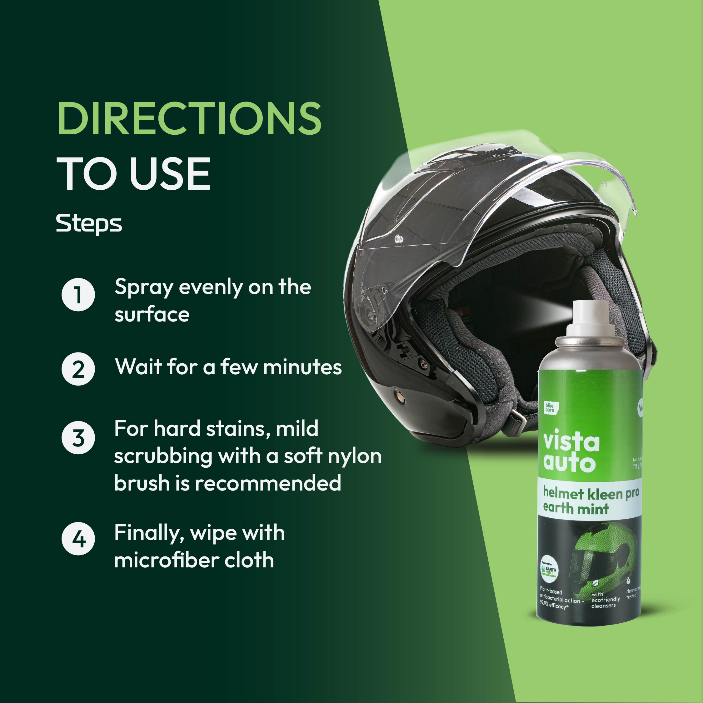 Helmet Kleen Pro – Earth Mint 125 ml | Helmet Cleaner Spray for Bike Helmets | Helmet Deodorizer | Removes Sweat Smell | Antibacterial Helmet Freshener | Natural Plant-Based Formula