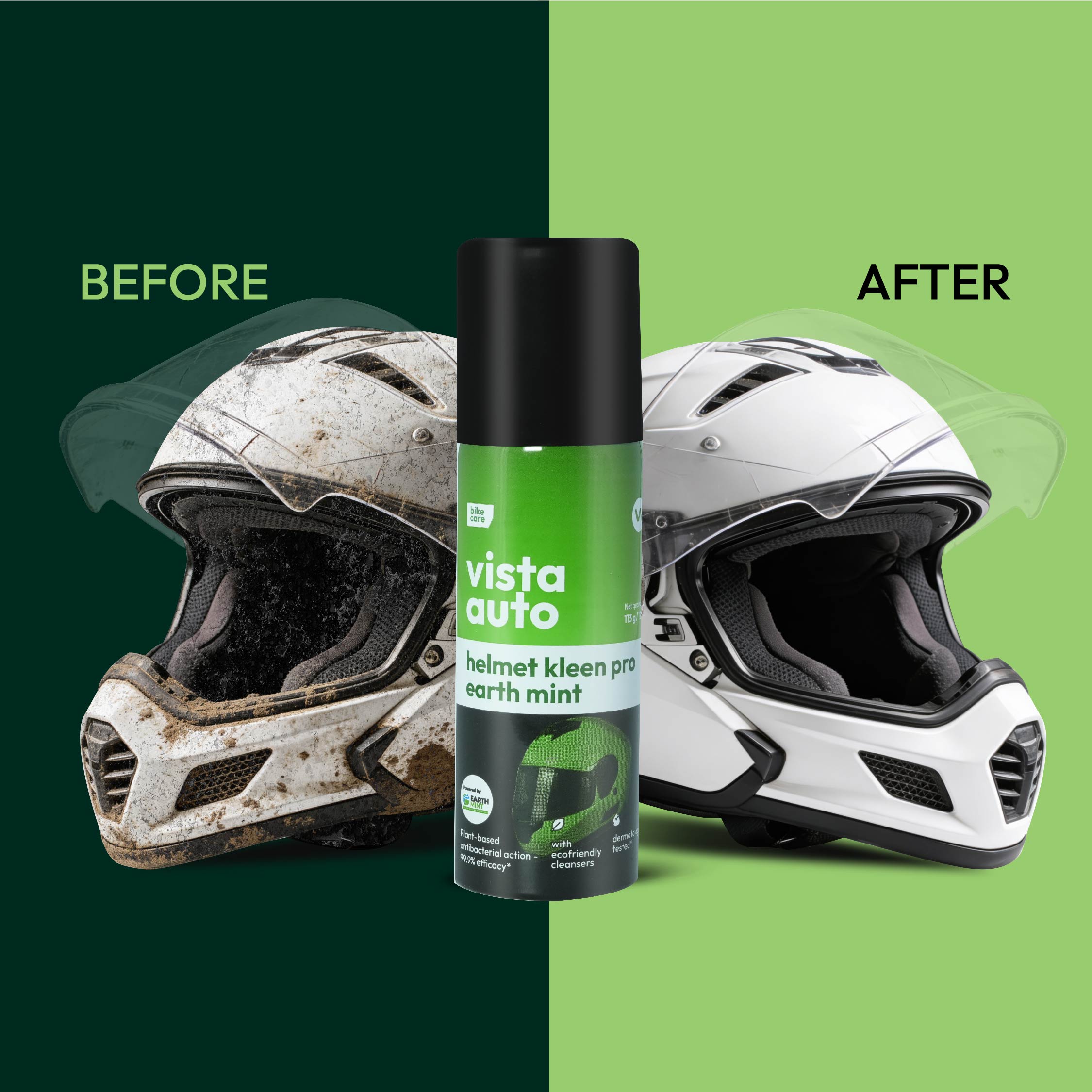 Helmet Kleen Pro – Earth Mint 125 ml | Helmet Cleaner Spray for Bike Helmets | Helmet Deodorizer | Removes Sweat Smell | Antibacterial Helmet Freshener | Natural Plant-Based Formula