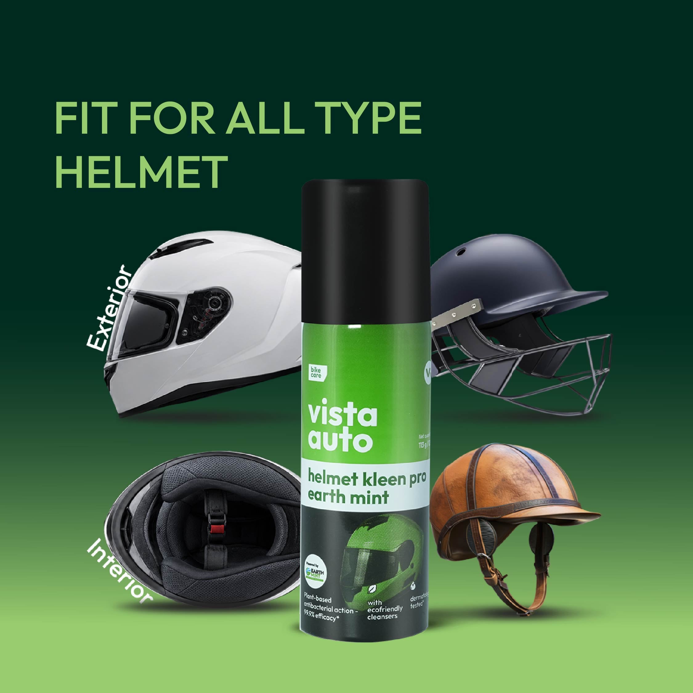Helmet Kleen Pro – Earth Mint 125 ml | Helmet Cleaner Spray for Bike Helmets | Helmet Deodorizer | Removes Sweat Smell | Antibacterial Helmet Freshener | Natural Plant-Based Formula