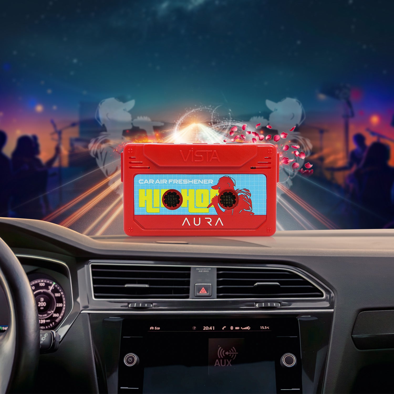 Aura Hip Hop, Retro, Jazz | Pack of 3 Car Air Freshener – Cassette Style Dashboard Perfume | Long-Lasting Wooden Block Car Fragrance | 26g Each