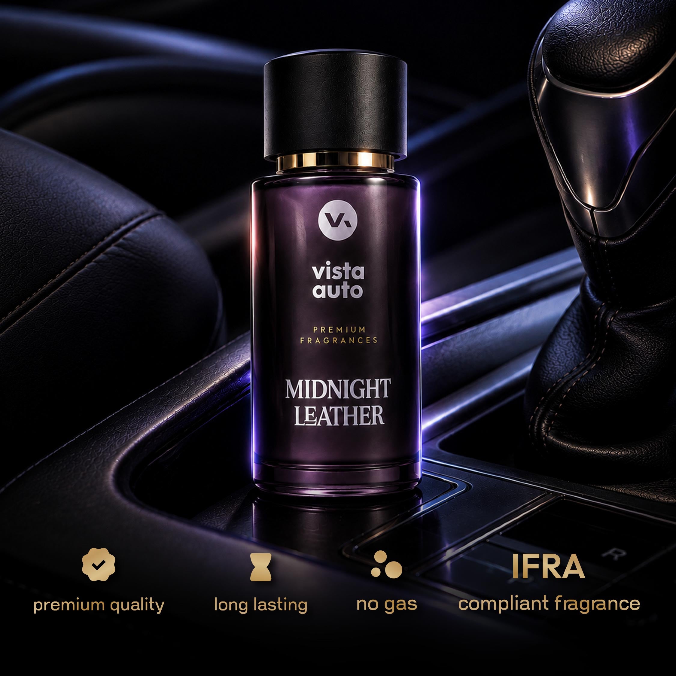 Midnight Leather Car Perfume Hanging Card |  Agarwood Musk Leather Fragrance | Long-Lasting Air Freshener | 600+ Sprays | No Gas | IFRA Certified