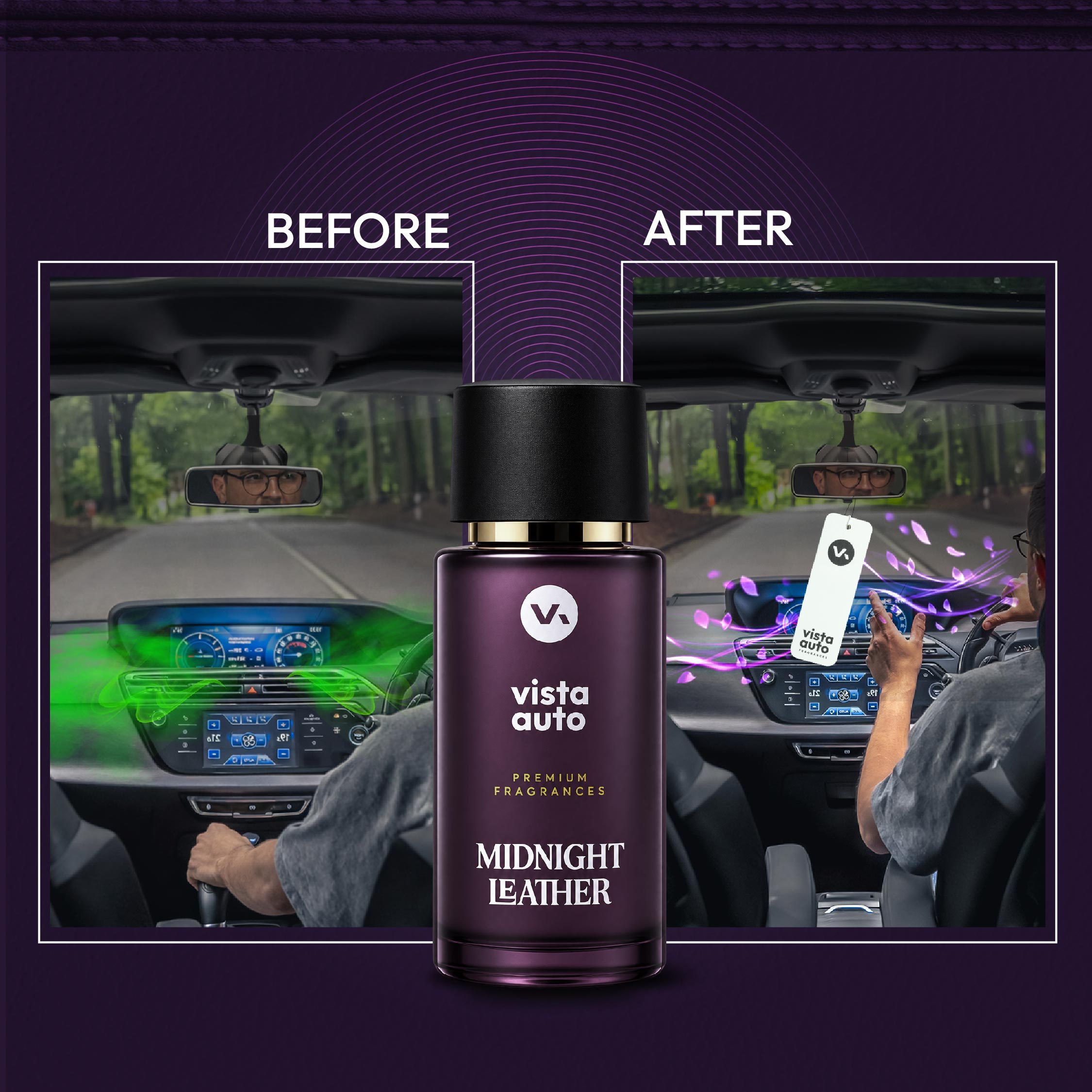 Midnight Leather Car Perfume Hanging Card |  Agarwood Musk Leather Fragrance | Long-Lasting Air Freshener | 600+ Sprays | No Gas | IFRA Certified
