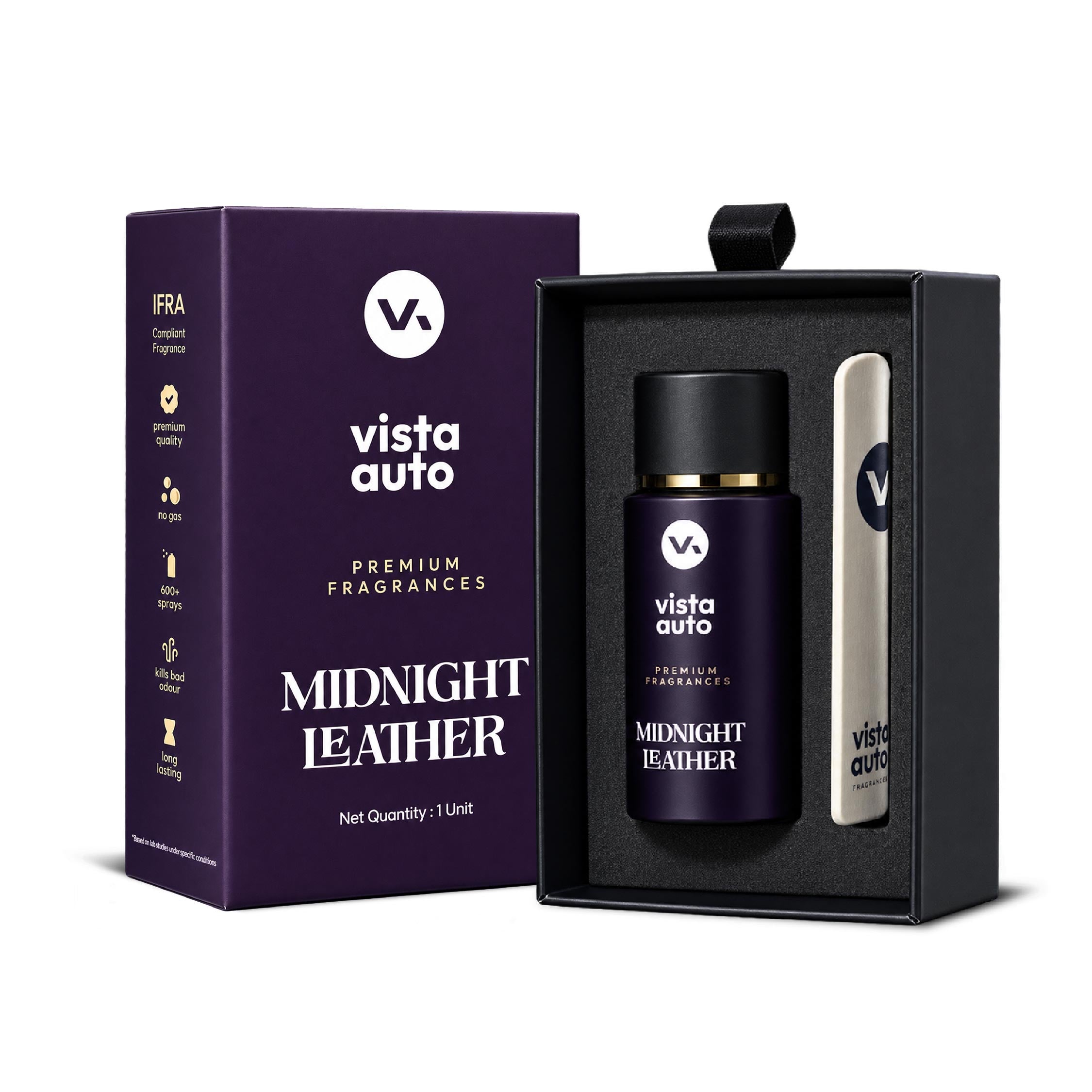 Midnight Leather Car Perfume Hanging Card |  Agarwood Musk Leather Fragrance | Long-Lasting Air Freshener | 600+ Sprays | No Gas | IFRA Certified