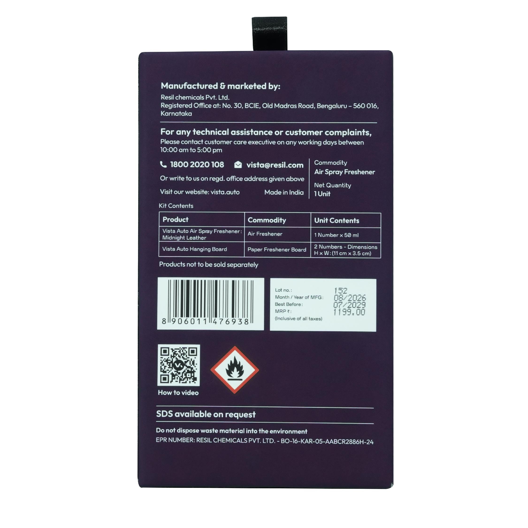 Midnight Leather Car Perfume Hanging Card |  Agarwood Musk Leather Fragrance | Long-Lasting Air Freshener | 600+ Sprays | No Gas | IFRA Certified