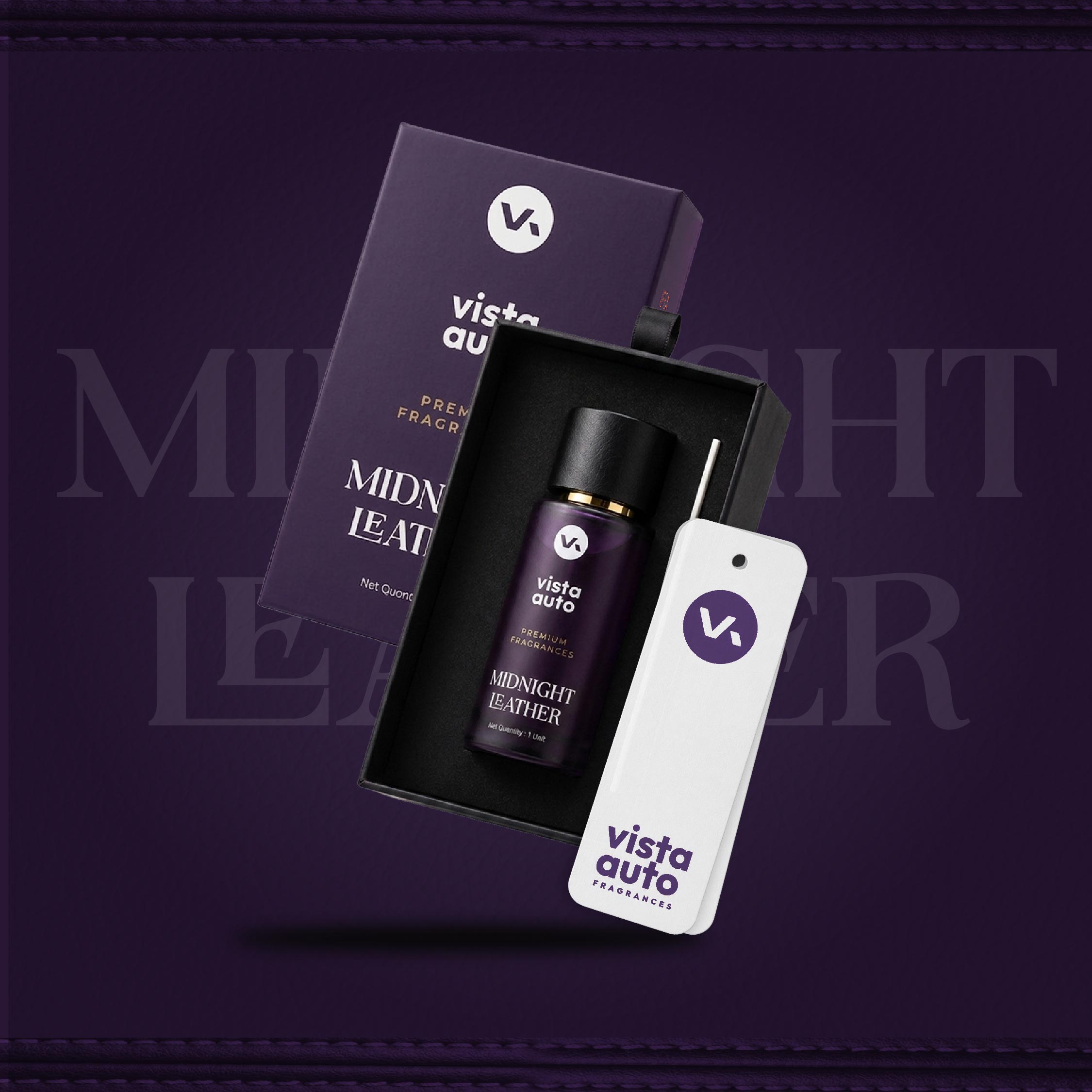 Midnight Leather Car Perfume Hanging Card |  Agarwood Musk Leather Fragrance | Long-Lasting Air Freshener | 600+ Sprays | No Gas | IFRA Certified