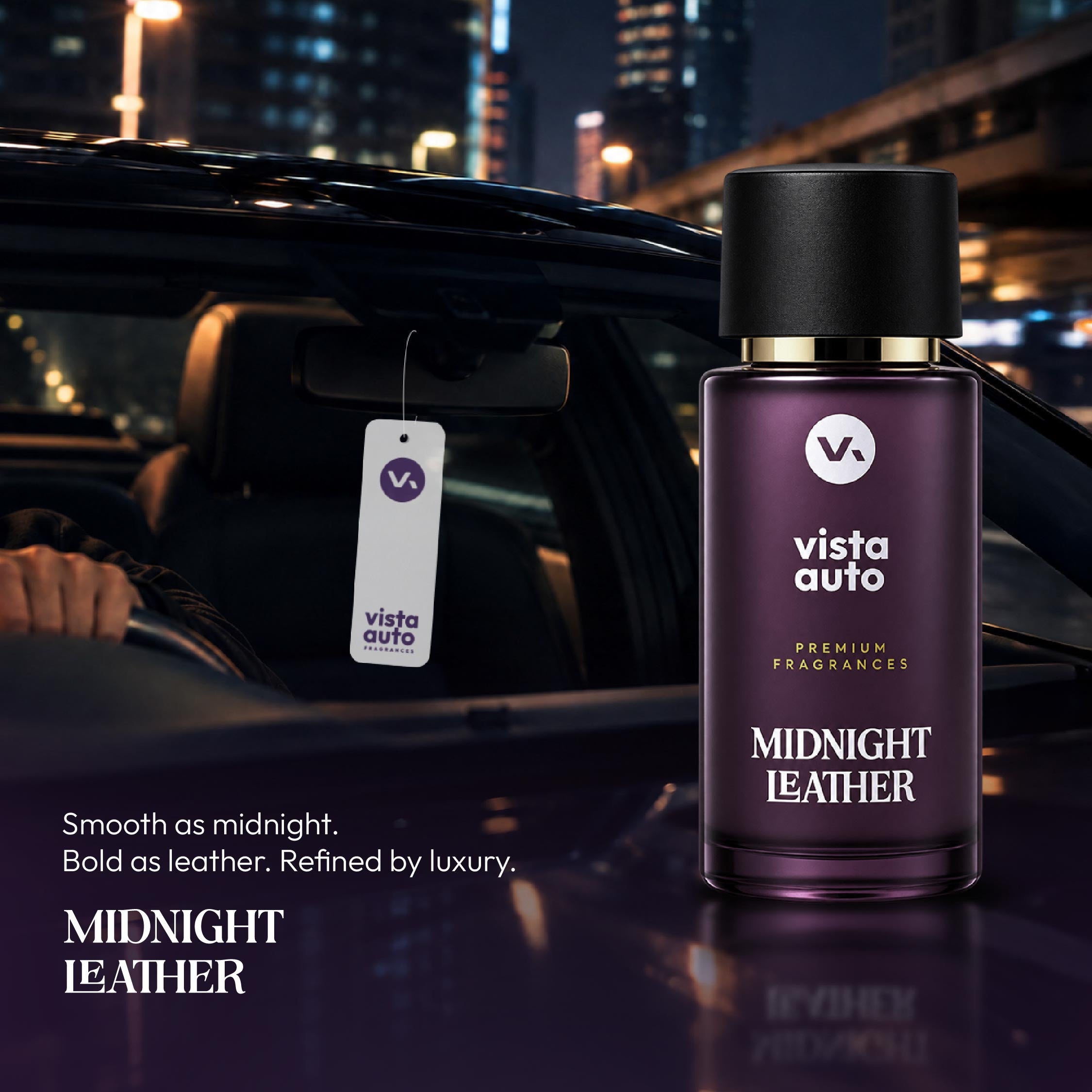 Midnight Leather Car Perfume Hanging Card |  Agarwood Musk Leather Fragrance | Long-Lasting Air Freshener | 600+ Sprays | No Gas | IFRA Certified