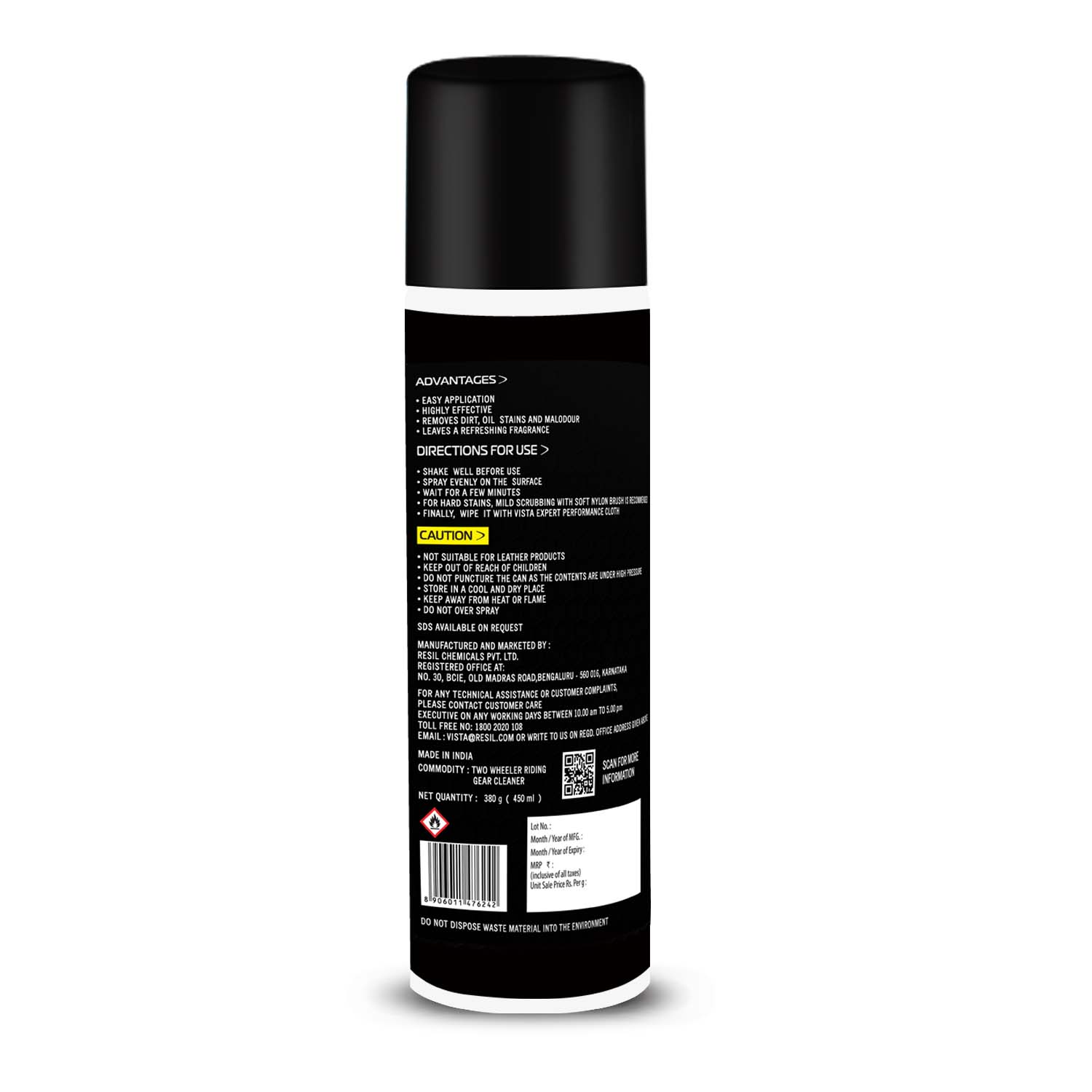 Riding Gear Kleen 450 ml | Riding Gear Cleaner Foam Spray | Antibacterial | For Bike Helmet, Jackets, Pants, Gloves, Shoes | Removes Dirt & Odor | Refreshing Mint Fragrance