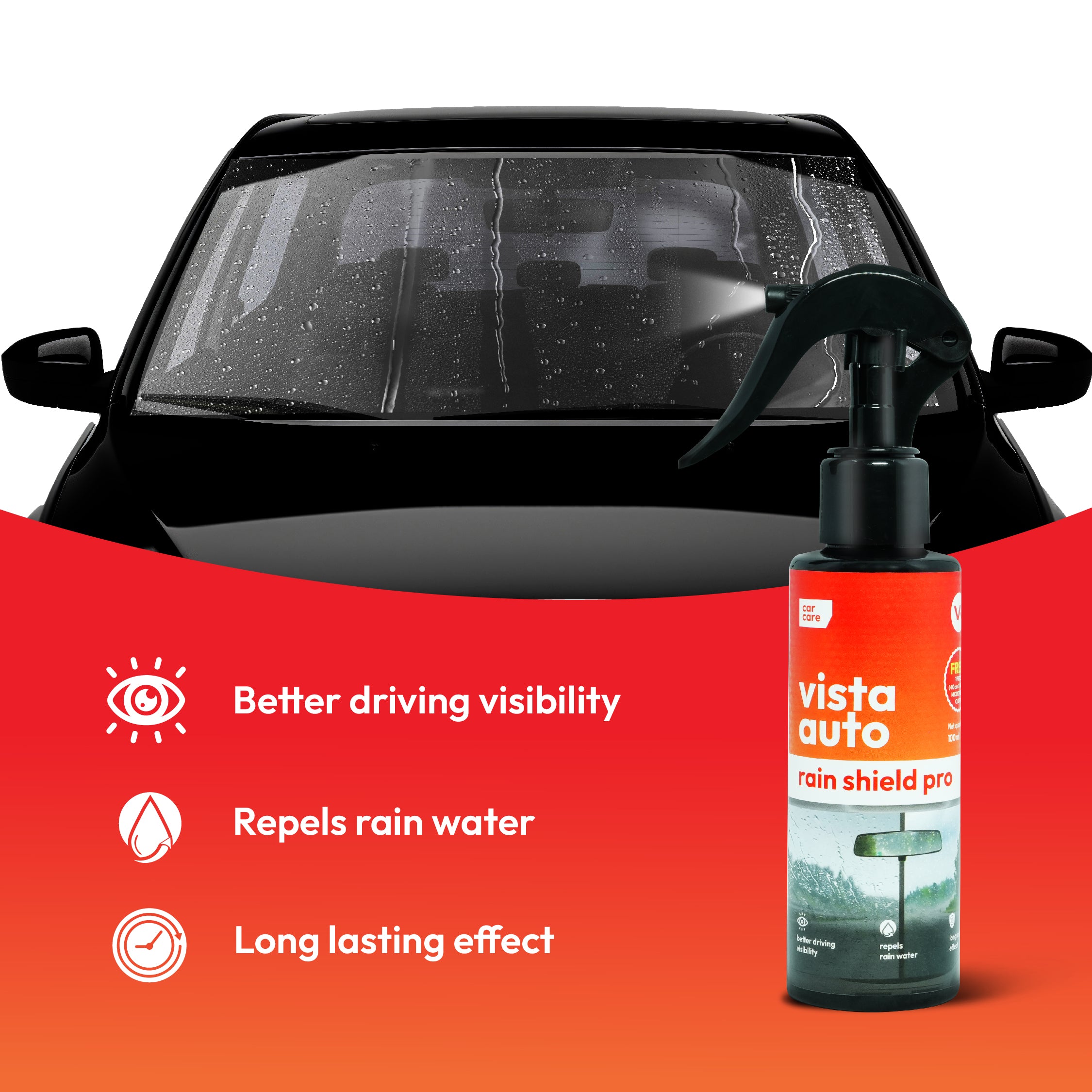 Rain Shield Pro 100ml Car Windshield Water Repellent Coating Spray with Microfiber Cloth | Hydrophobic Glass Coating
