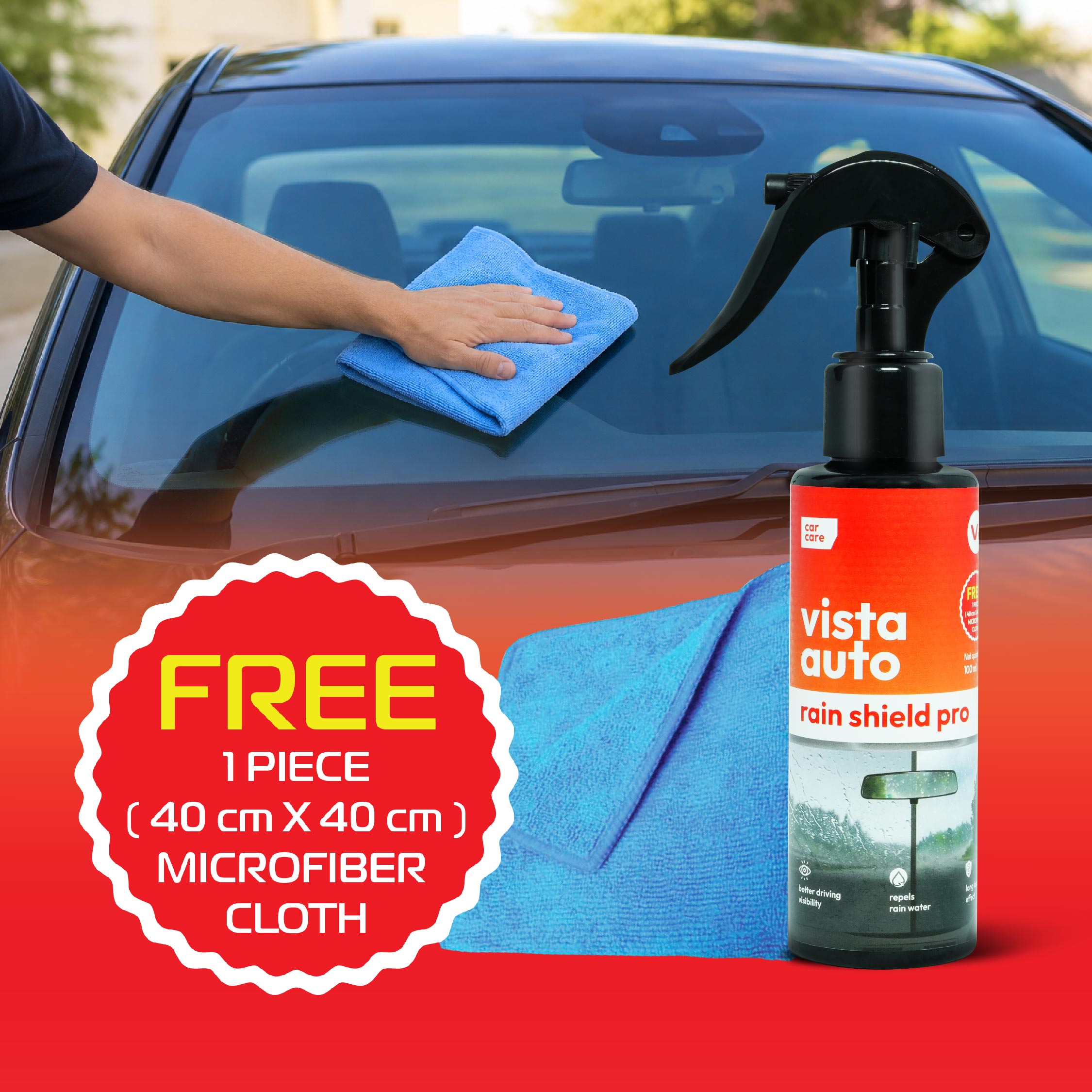Rain Shield Pro 100ml Car Windshield Water Repellent Coating Spray with Microfiber Cloth | Hydrophobic Glass Coating