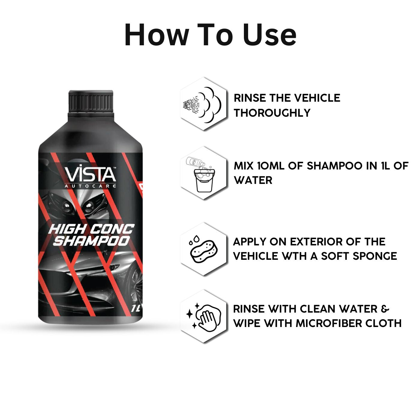High Conc Shampoo 1 L  - pH Balance Formula, For Car and Bike