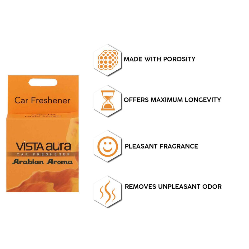 Made with optimal density and porosity Car air freshener with sustained release offering maximum longevity Refreshing aromas in Eco-friendly packaging