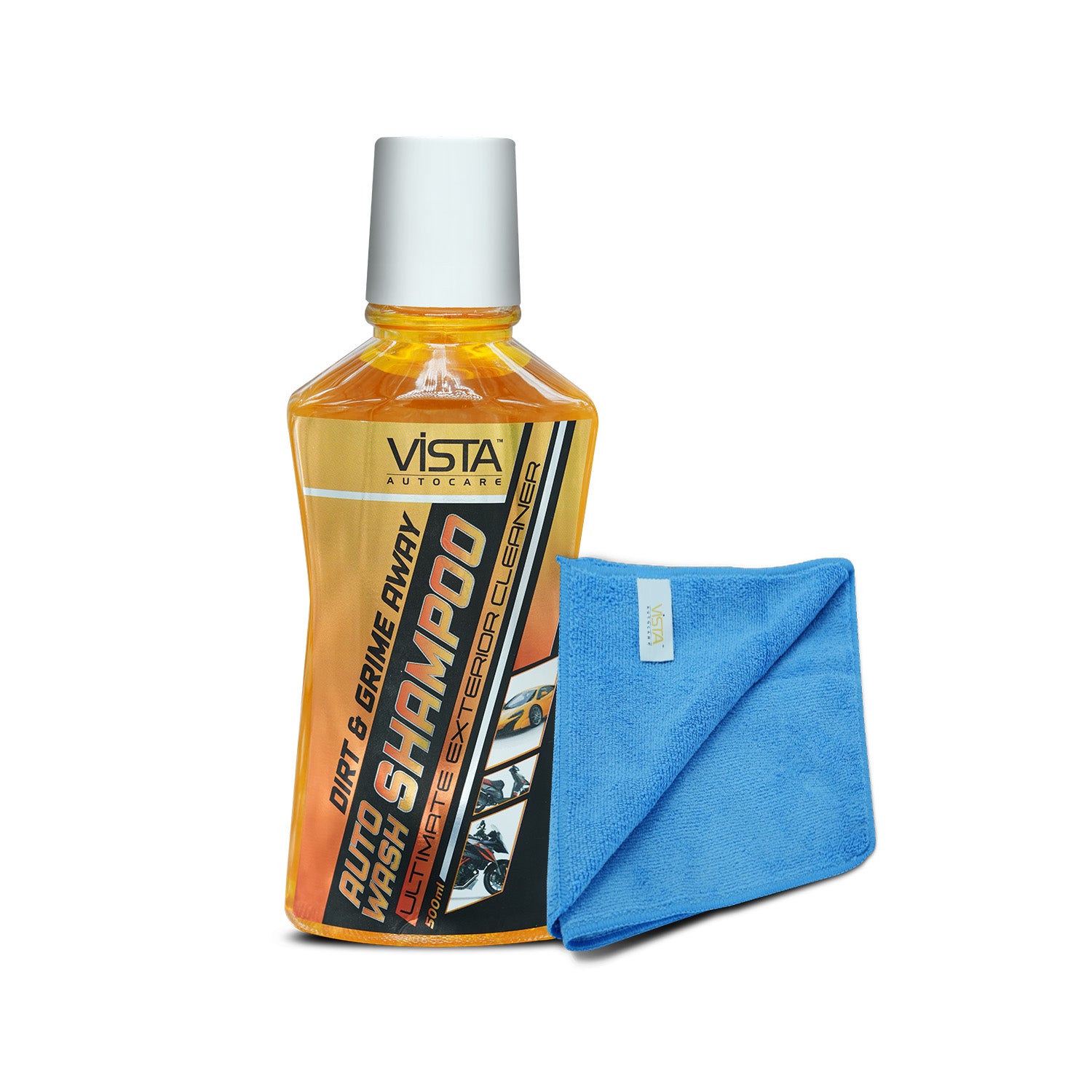 Vista Auto Care Auto Wash Shampoo 500 ml | pH Balanced Formula for a Spotless Shine with Expert Performance Microfiber Cloth HG