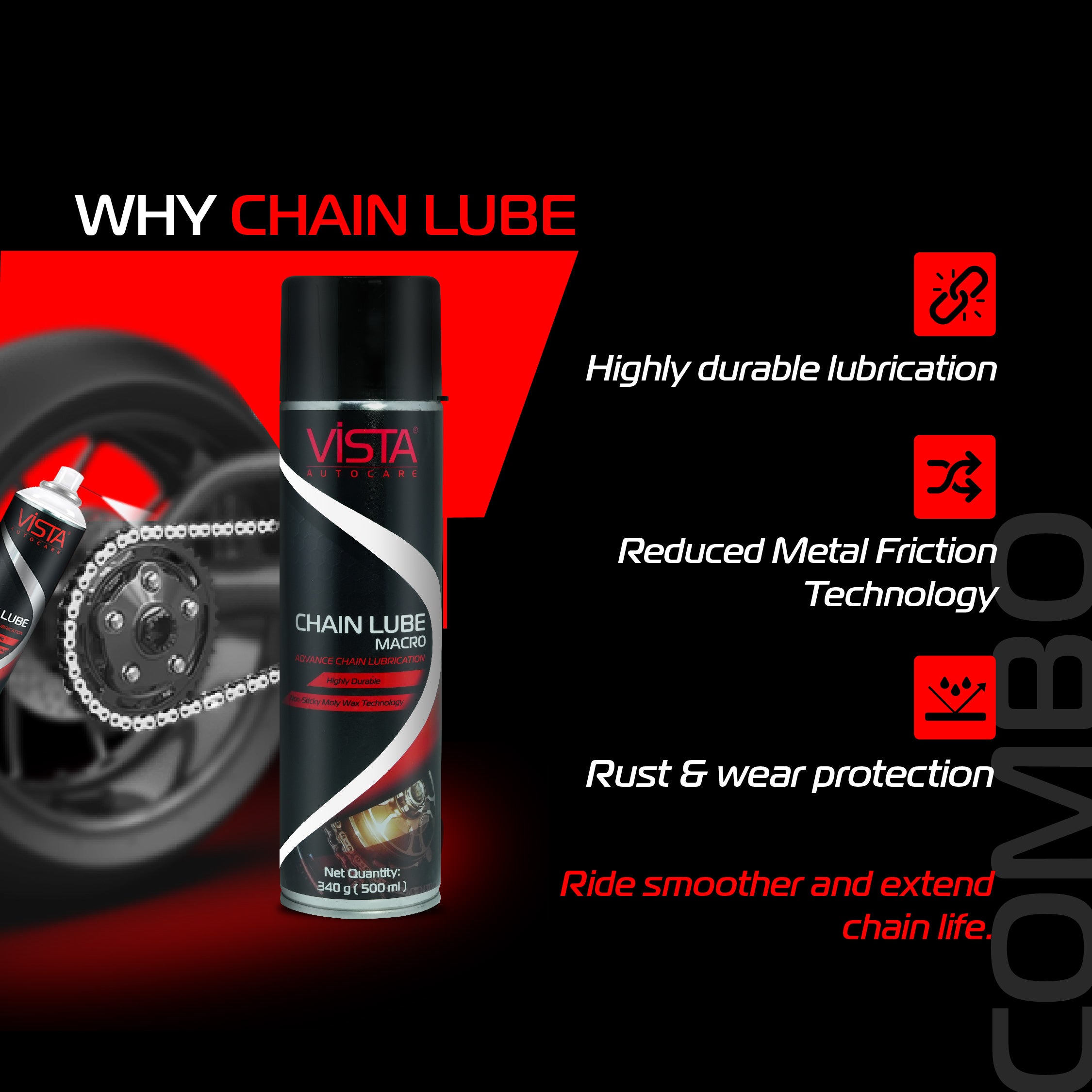 Chain Care Combo Macro | 3 in 1 Professional Bike Chain Maintenance Kit | Chain Lube 500 ml, Chain Kleen 400 ml & Brush