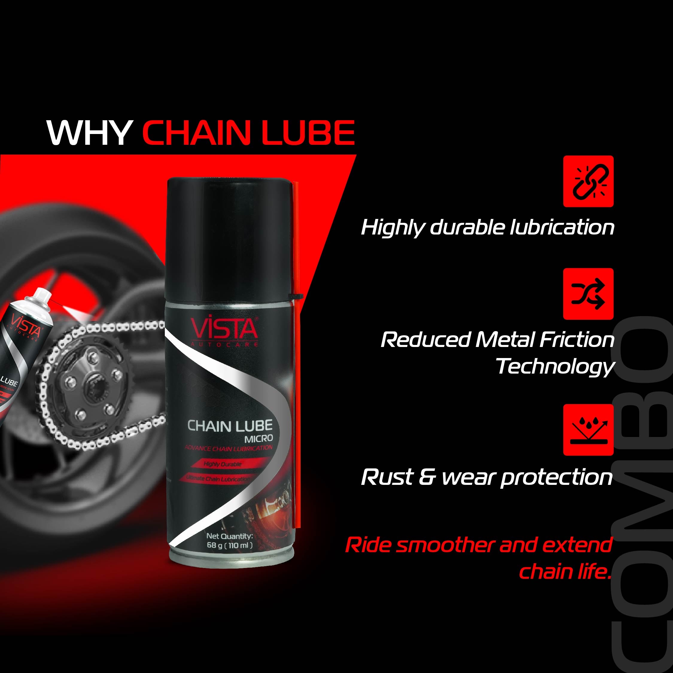 Chain Care Combo Micro | 3 in 1 Essential Bike Chain Maintenance Starter Kit | Chain Lube 110 ml, Chain Kleen 100 ml & Brush