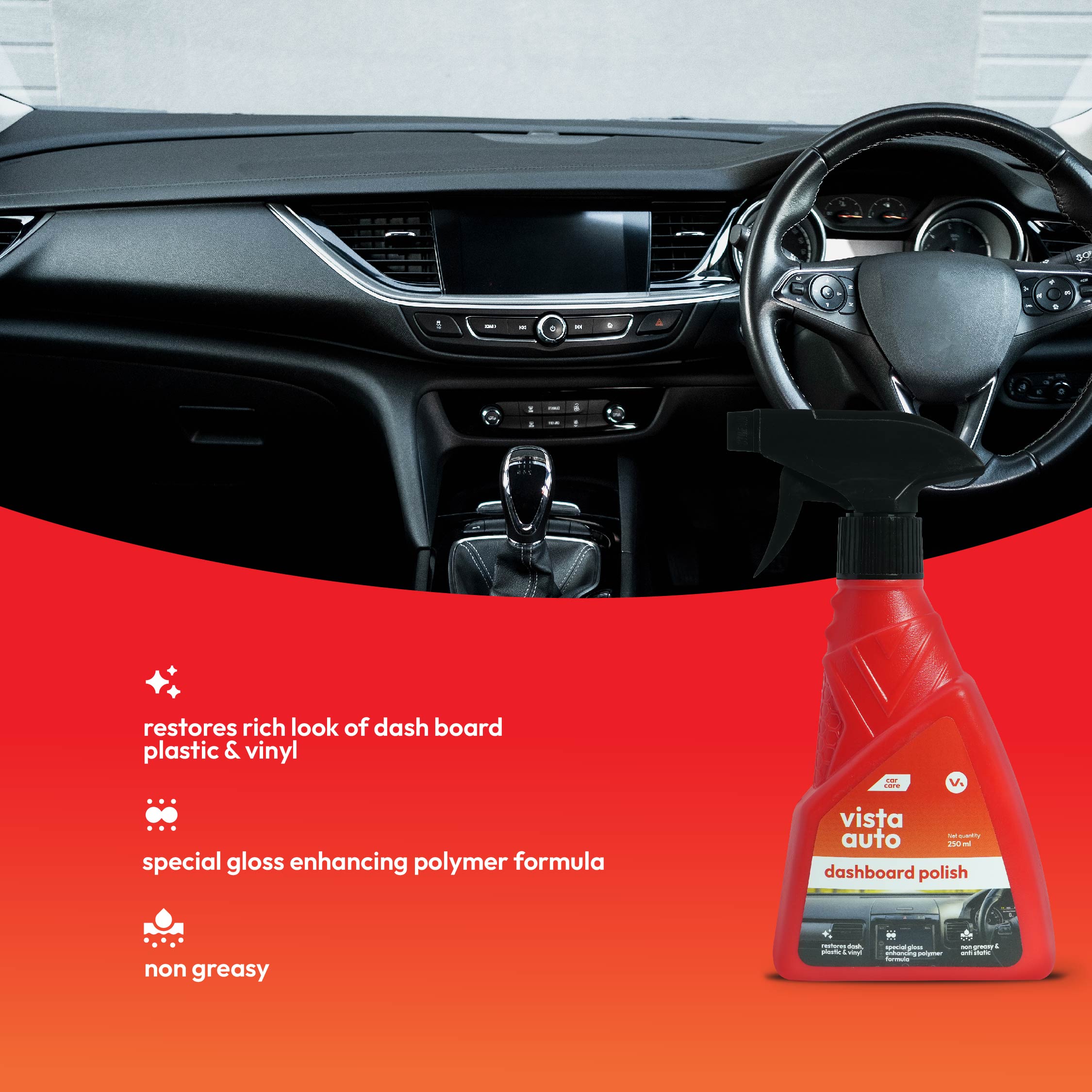 Dashboard Polish 250 ml for Car | UV Protection, Dust-Repellent, Matte Finish for Vinyl, Plastic & Rubber