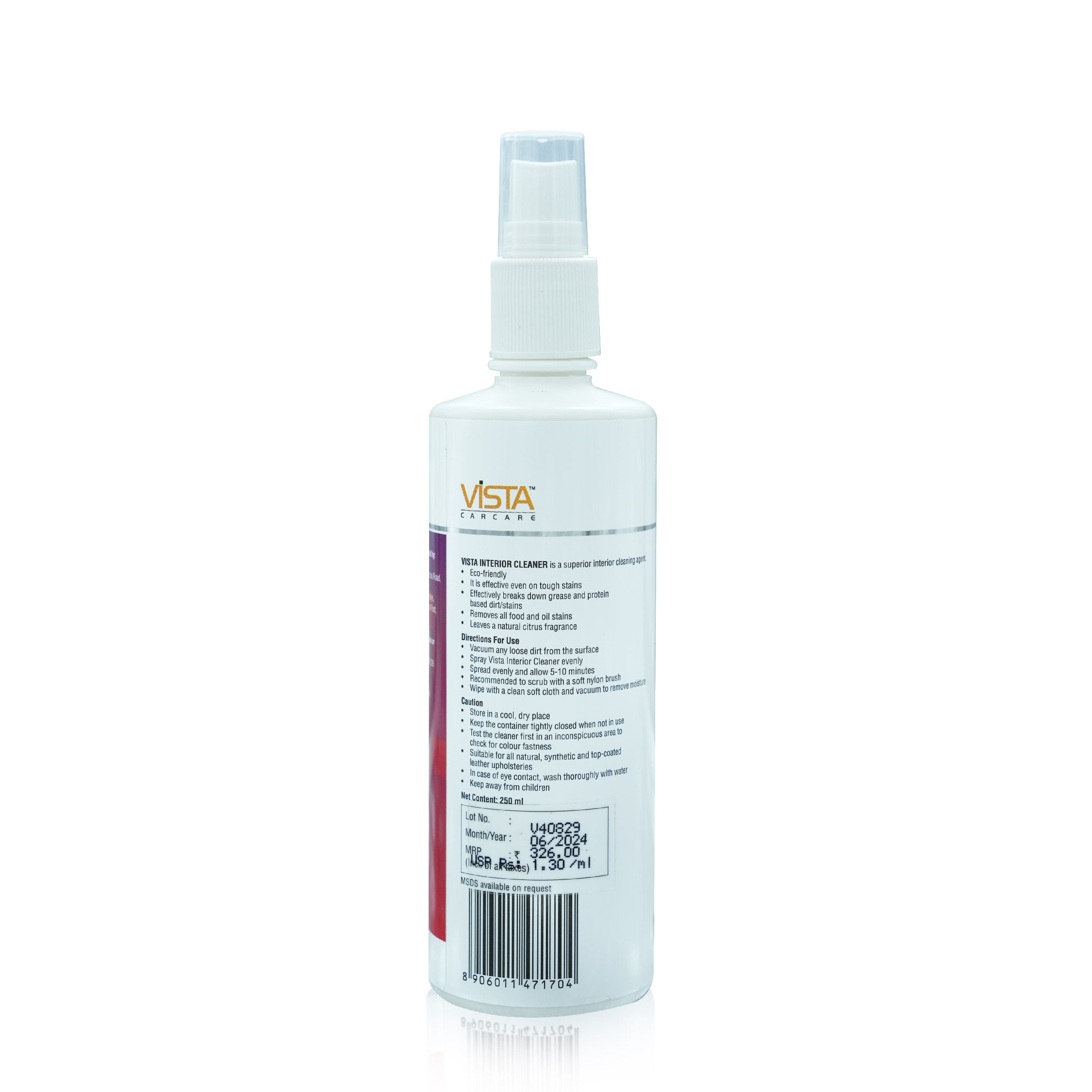 Vista Auto Care Interior Cleaner 250ml | Multi-Surface Stain Remover with Citrus Fragrance