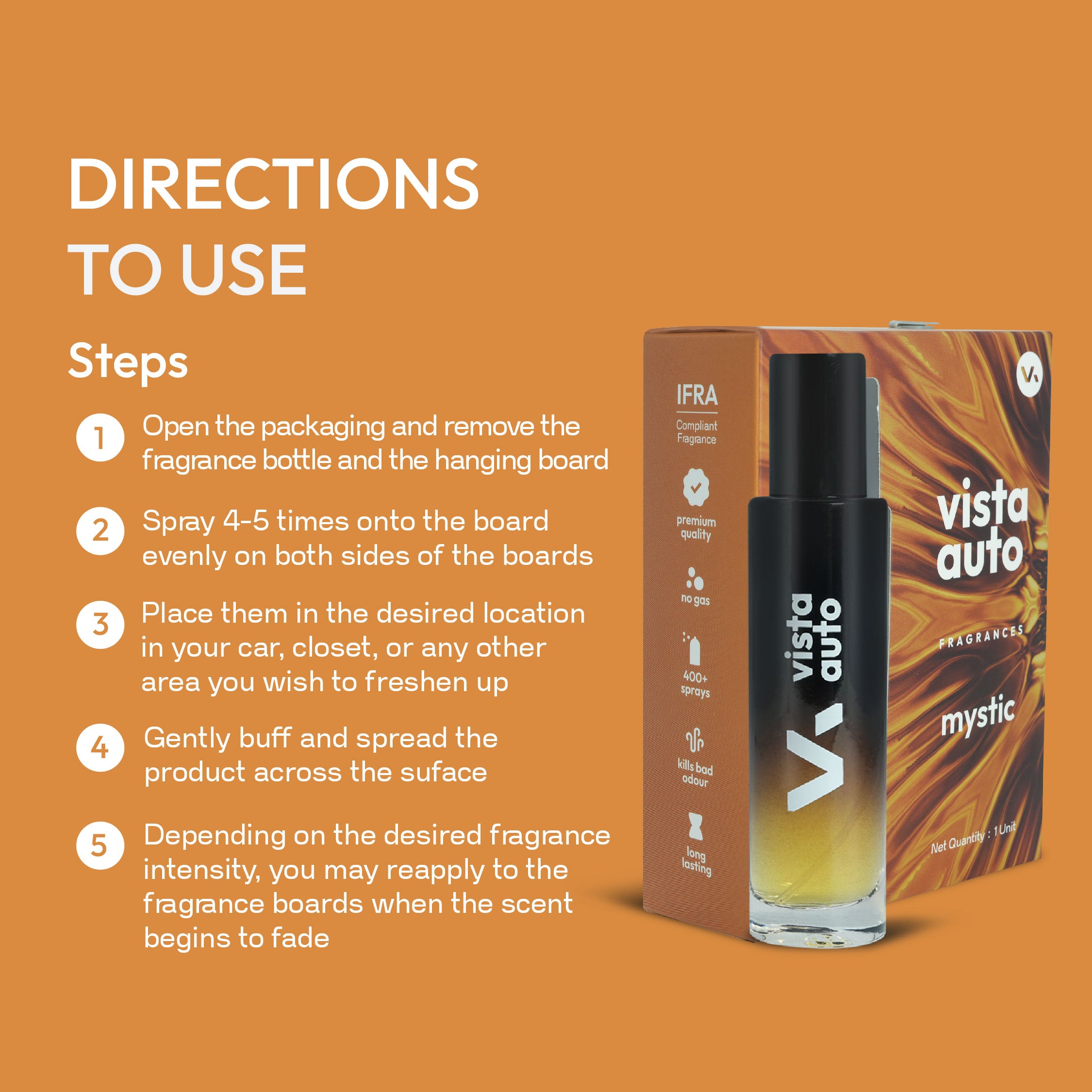 Vista Aura Hanging Air Freshener - Mystic 30 ml with 2 Hanging Boards | For Cars, Home, Living Spaces, Office, Closets, Bathrooms | 400 + Sprays