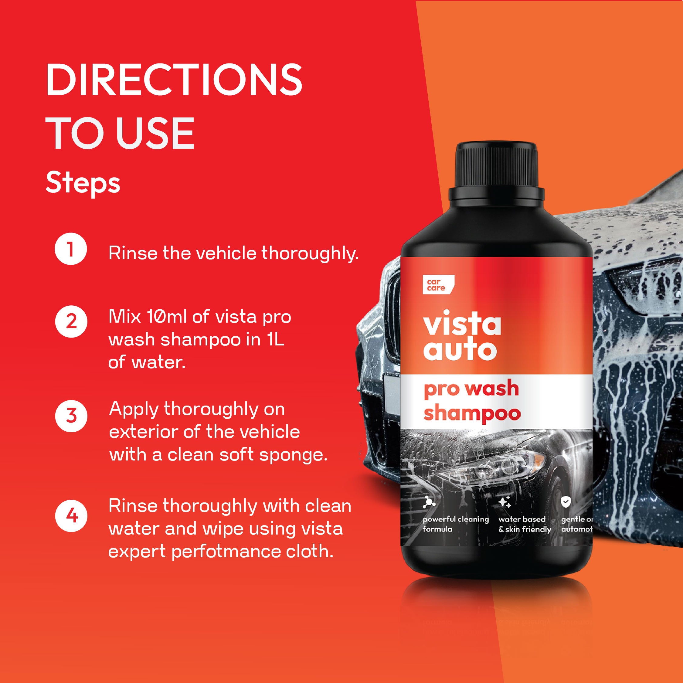 Vista Auto Pro Wash Shampoo 1L | High Concentrate Car & Bike Shampoo