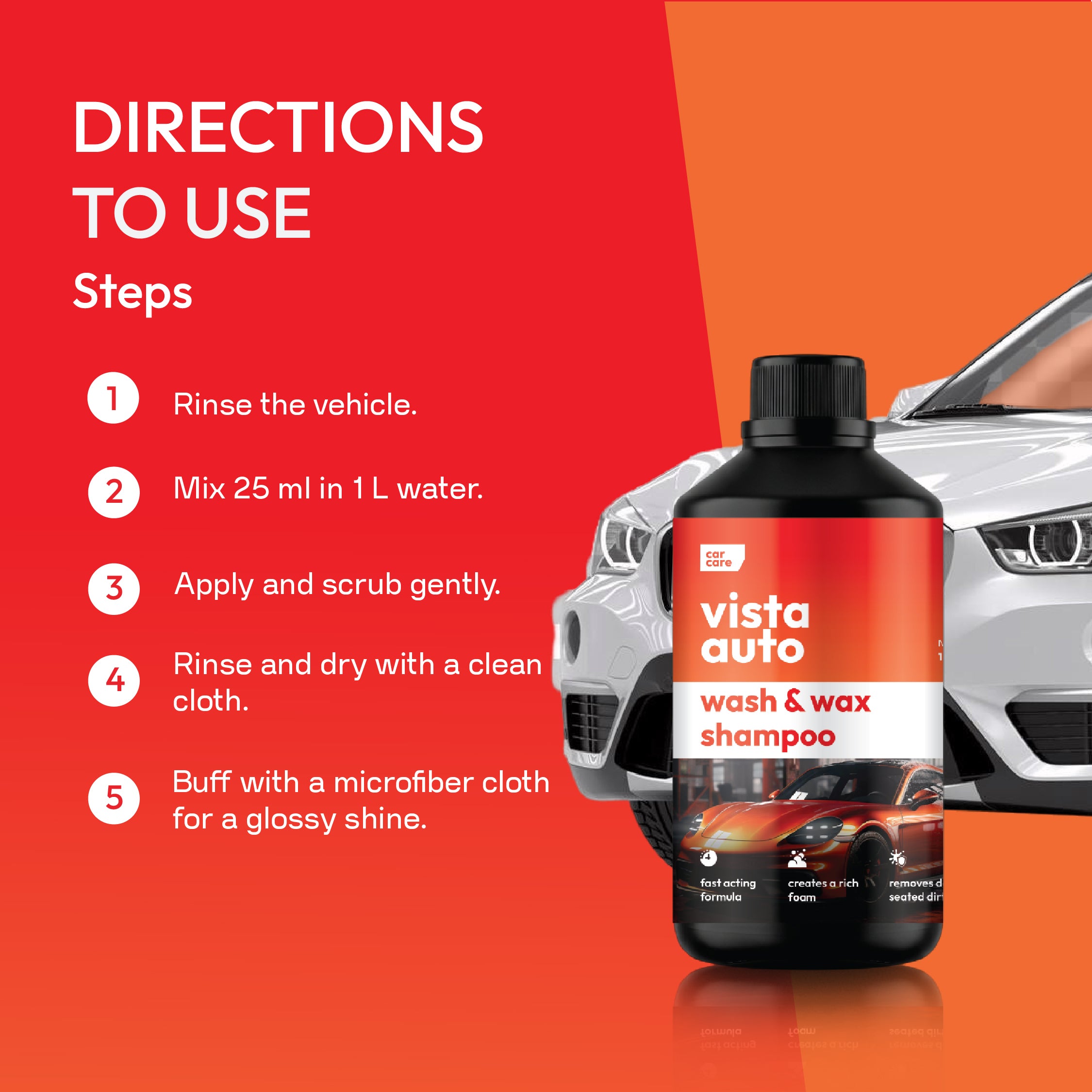 Vista Auto Wash & Wax Shampoo 1000 ml For Car & Bike